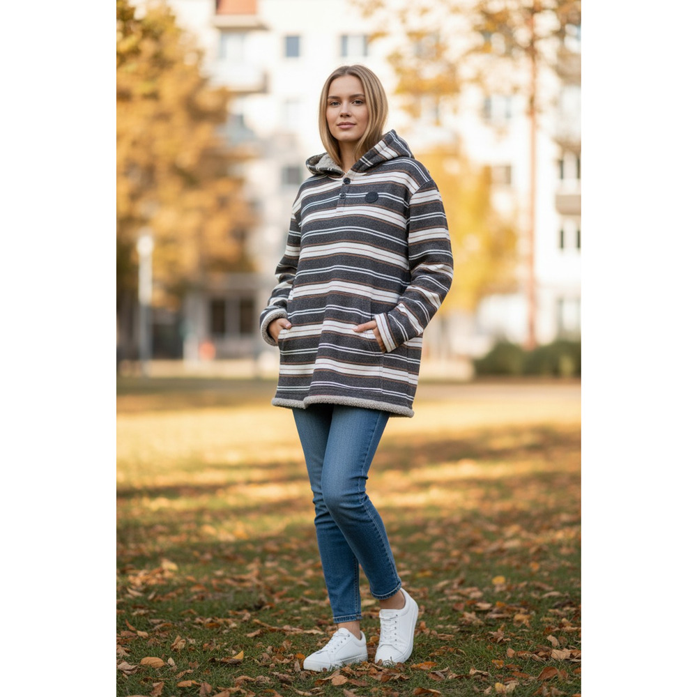 Hurley Hoodie Mens Large Gray Striped Sherpa Lined Pullover Kangaroo Pocket